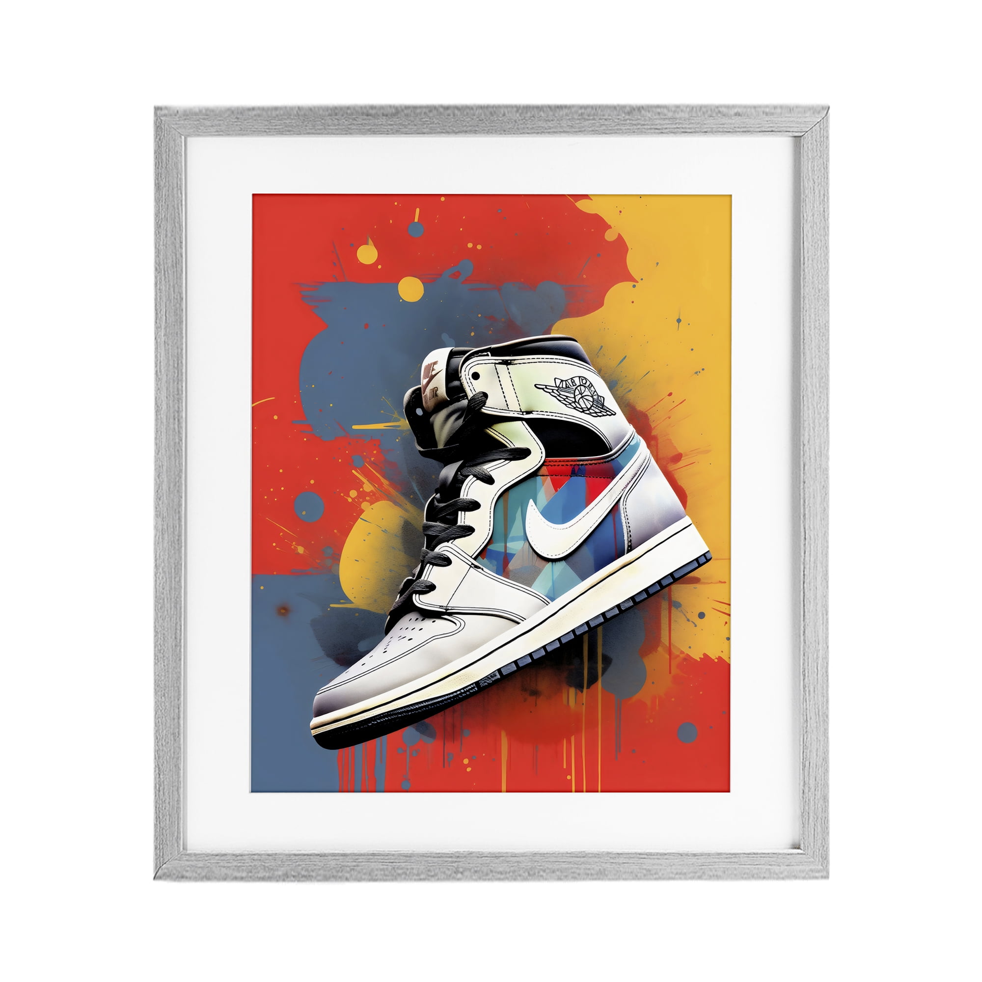 Stupell Industries Shoe With Colorblock Background Gray Framed Print Under Glass, design by Creative Studio