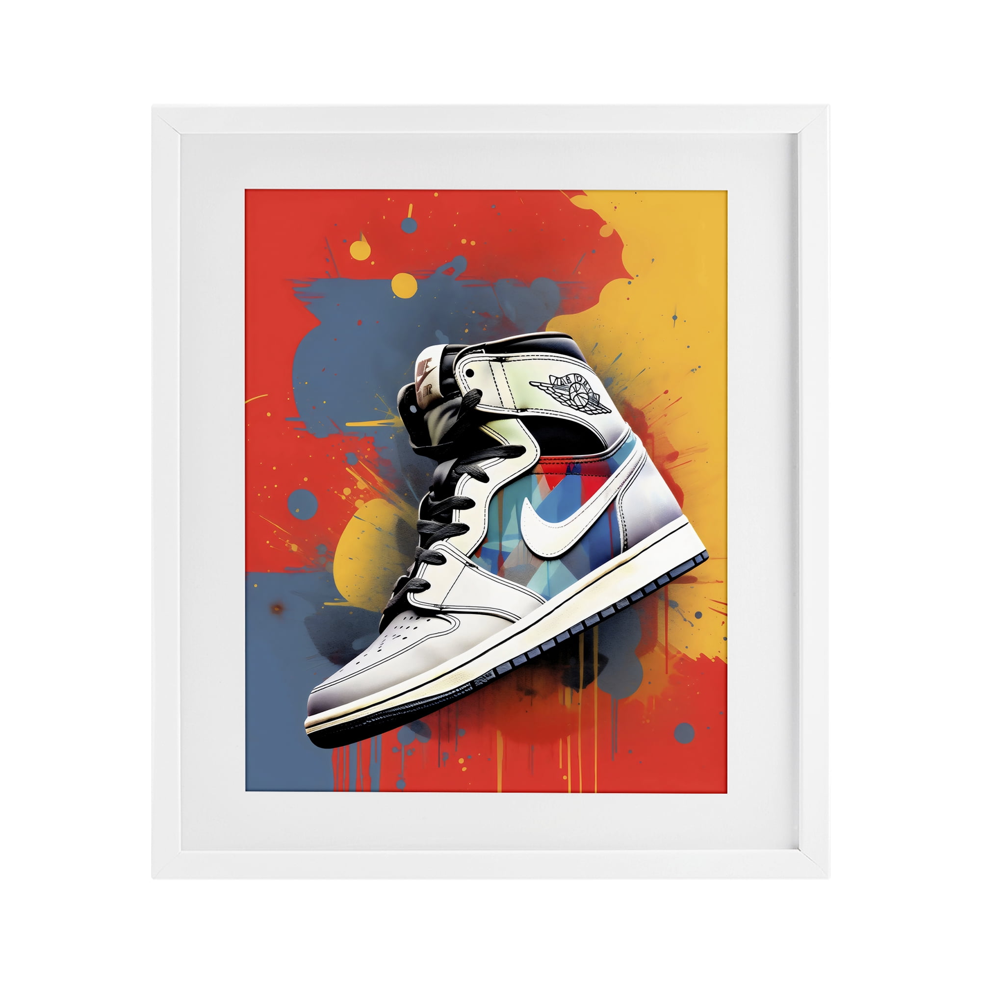 Stupell Industries Shoe With Colorblock Background White Framed Print Under Glass, design by Creative Studio