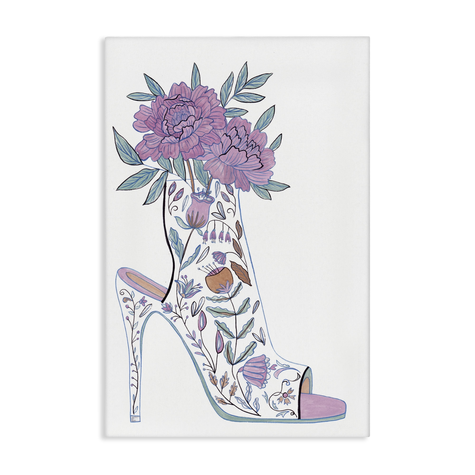 Stupell Industries Shoe with Bouquet Botanical & Floral Painting Gallery Wrapped Canvas Art Print Wall Art, 24 x 36