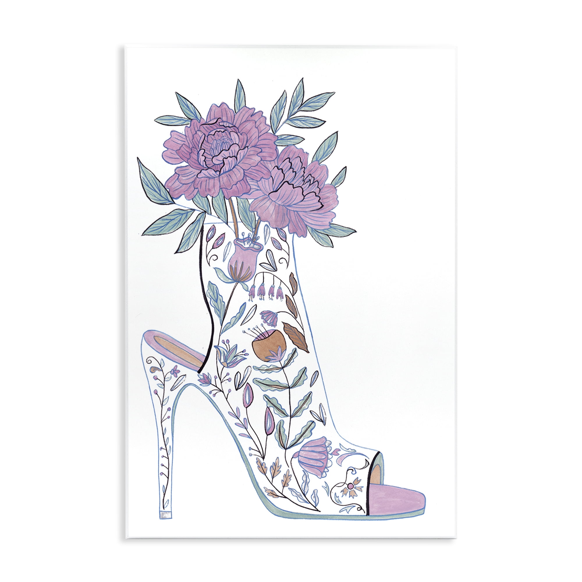 Stupell Industries Shoe with Bouquet Botanical & Floral Painting Unframed Art Print Wall Art, 10 x 15