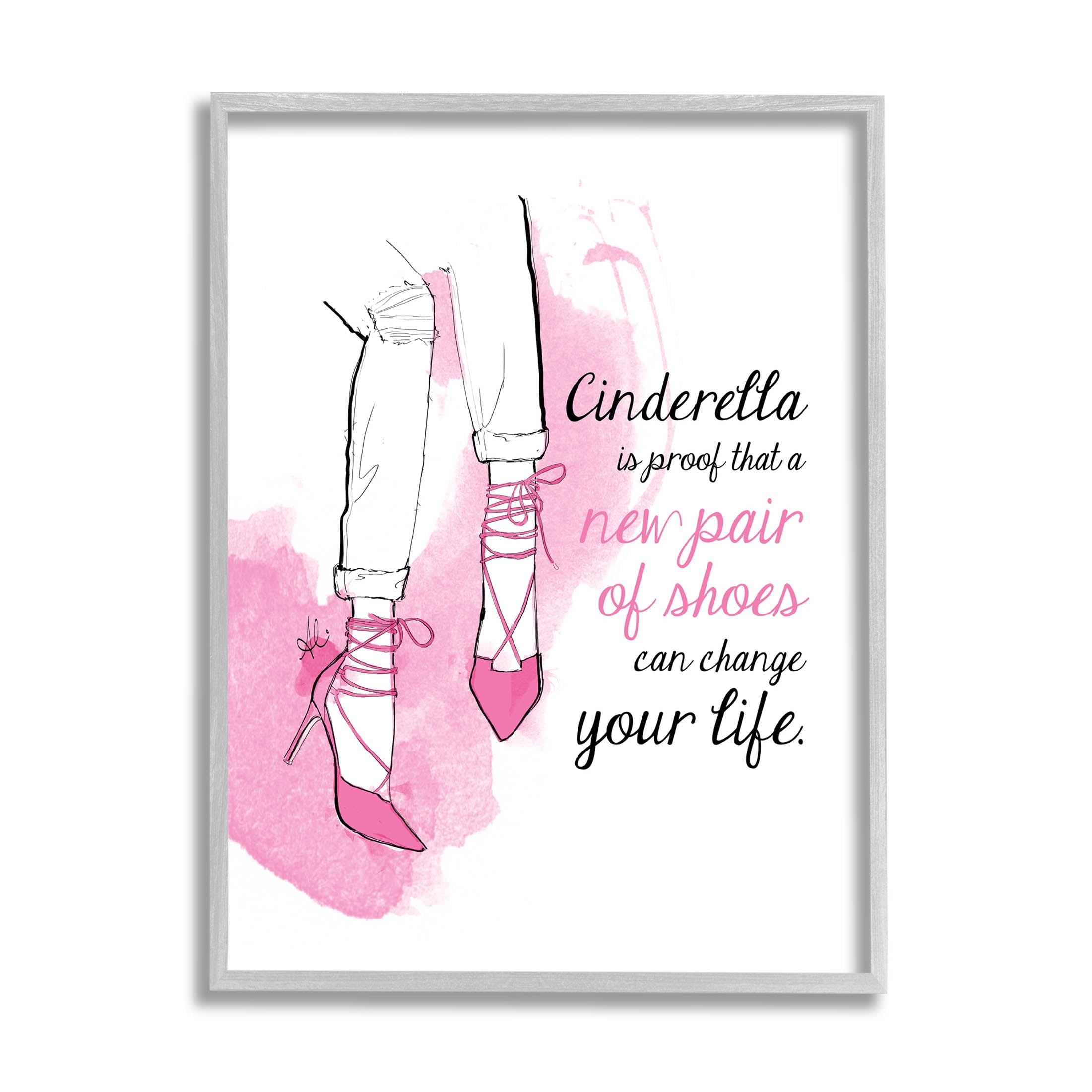 Stupell Industries Shoes Change Your Life Phrase Graphic Art Gray Framed Art Print Wall Art, Design by Alison Petrie