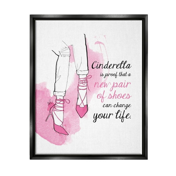 Stupell Industries Shoes Change Your Life Phrase Graphic Art Jet Black Floating Framed Canvas Print Wall Art, Design by Alison Petrie