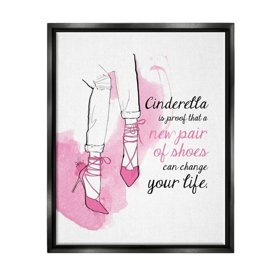 Stupell Industries Shoes Change Your Life Phrase Graphic Art Jet Black Floating Framed Canvas Print Wall Art, Design by Alison Petrie