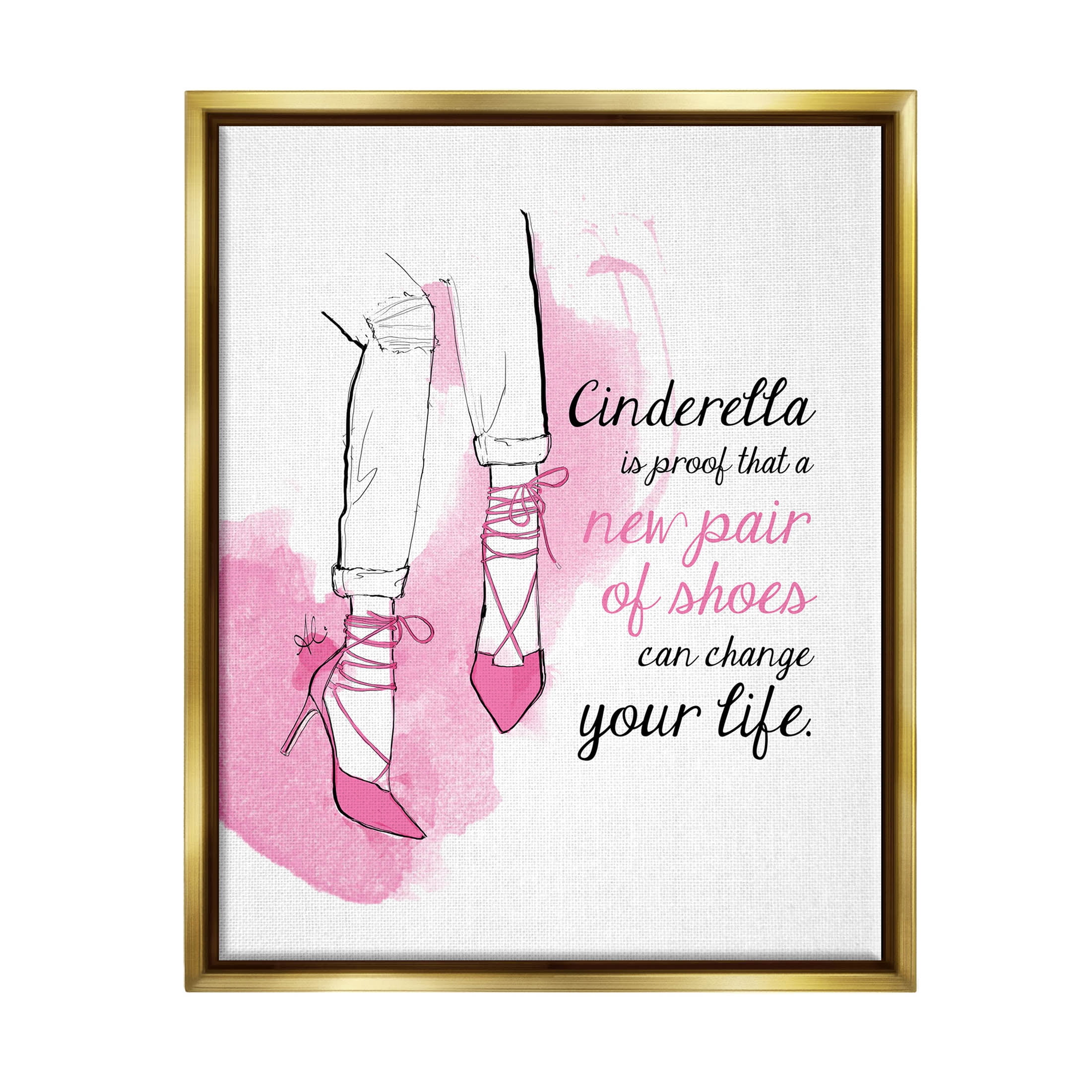 Stupell Industries Shoes Change Your Life Phrase Graphic Art Metallic Gold Floating Framed Canvas Print Wall Art, Design by Alison Petrie