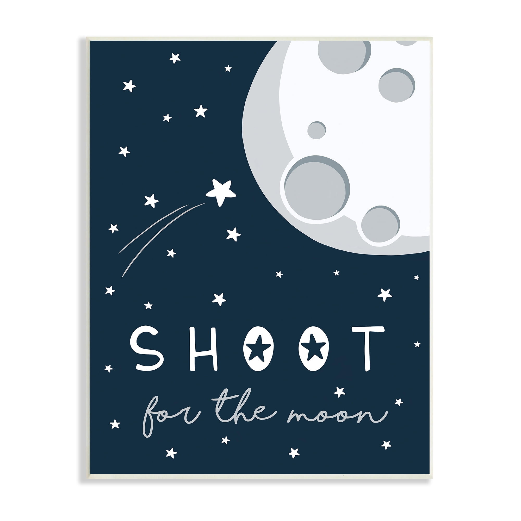 Stupell Industries Shoot for the Moon Sentiments Flying Stars Blue White, 10 x 15, Designed by Elizabeth Tyndall