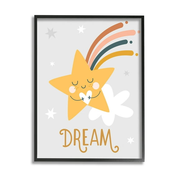 Stupell Industries Shooting Star Smile Casual Dream Calligraphy Pattern Graphic Art Black Framed Art Print Wall Art, Design by Ilis Aviles