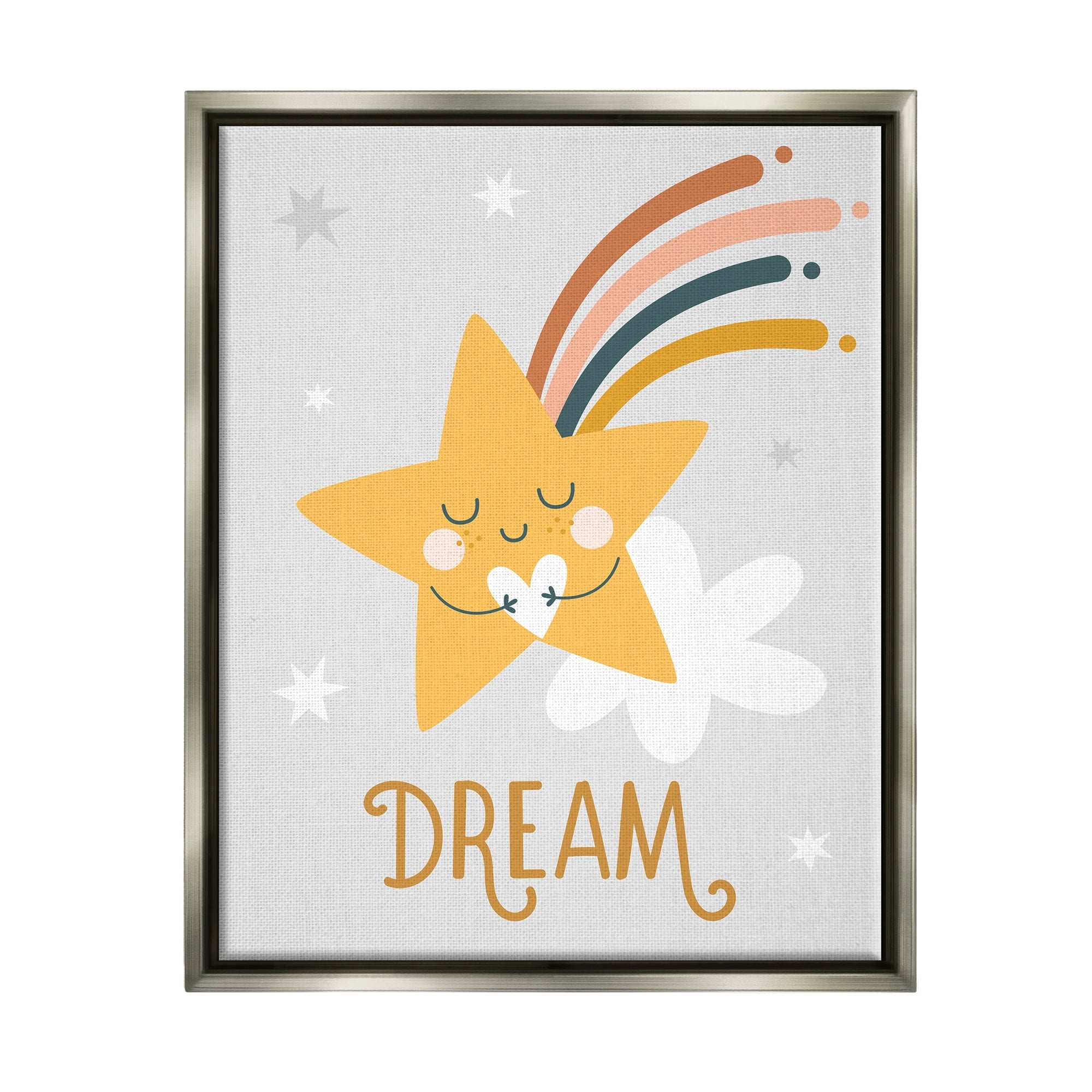 Stupell Industries Shooting Star Smile Casual Dream Calligraphy Pattern Graphic Art Luster Gray Floating Framed Canvas Print Wall Art, Design by Ilis Aviles