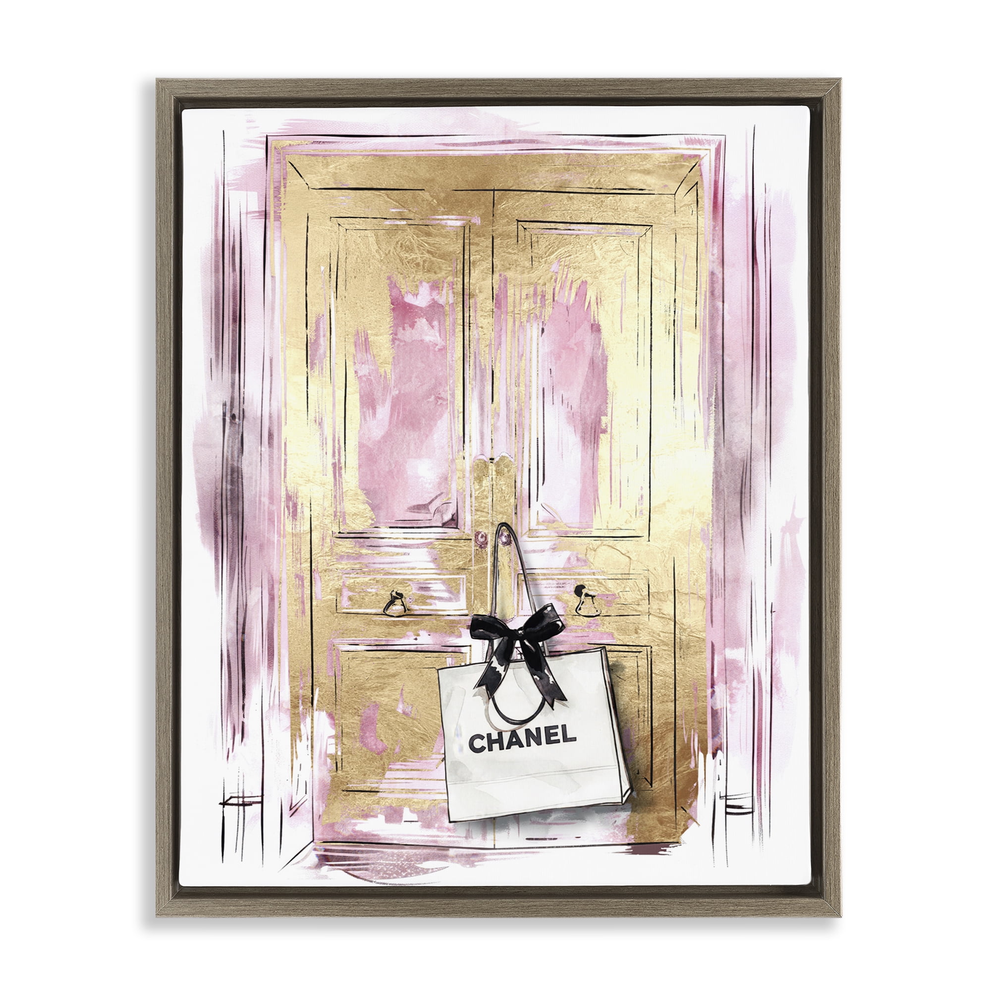 Stupell Industries Shopping Bag on Door Fashion Painting Brown Floater Framed Canvas Art Print Wall Art, 25 x 31