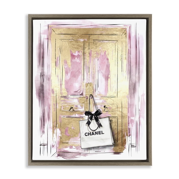 Stupell Industries Shopping Bag on Door Fashion Painting Brown Floater Framed Canvas Art Print Wall Art, 25 x 31