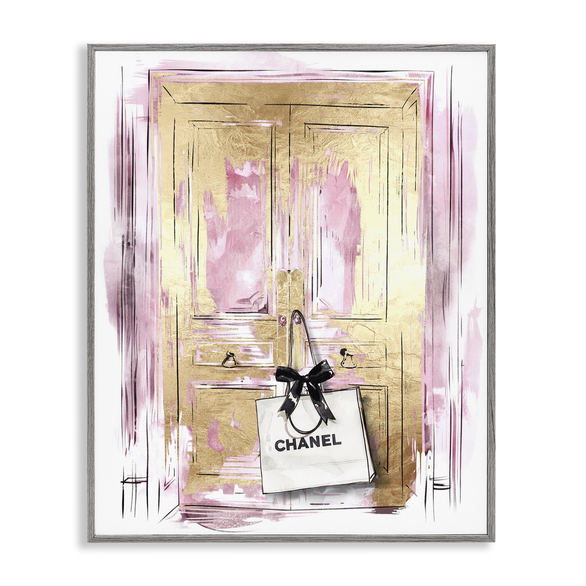 Stupell Industries Shopping Bag on Door Fashion Painting Gray Framed Art Print Wall Art, 16 x 20