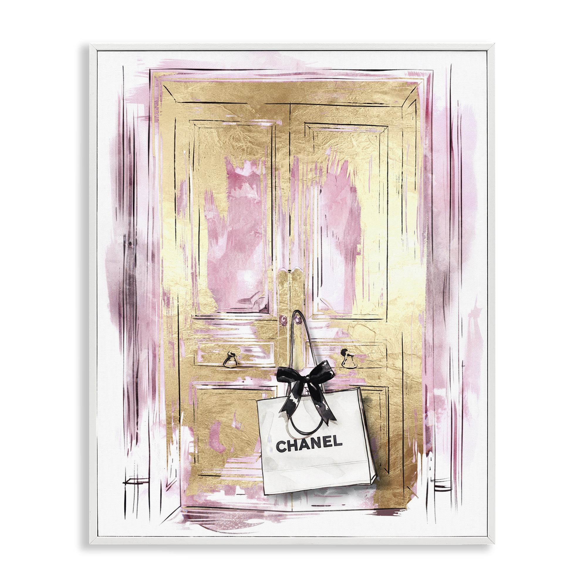 Stupell Industries Shopping Bag on Door Fashion Painting White Framed Art Print Wall Art, 11 x 14