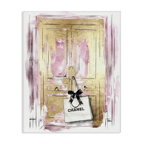 Stupell Industries Shopping Bag on Door Fashion Painting Wrapped Canvas Art Print Wall Art, 16 x 20