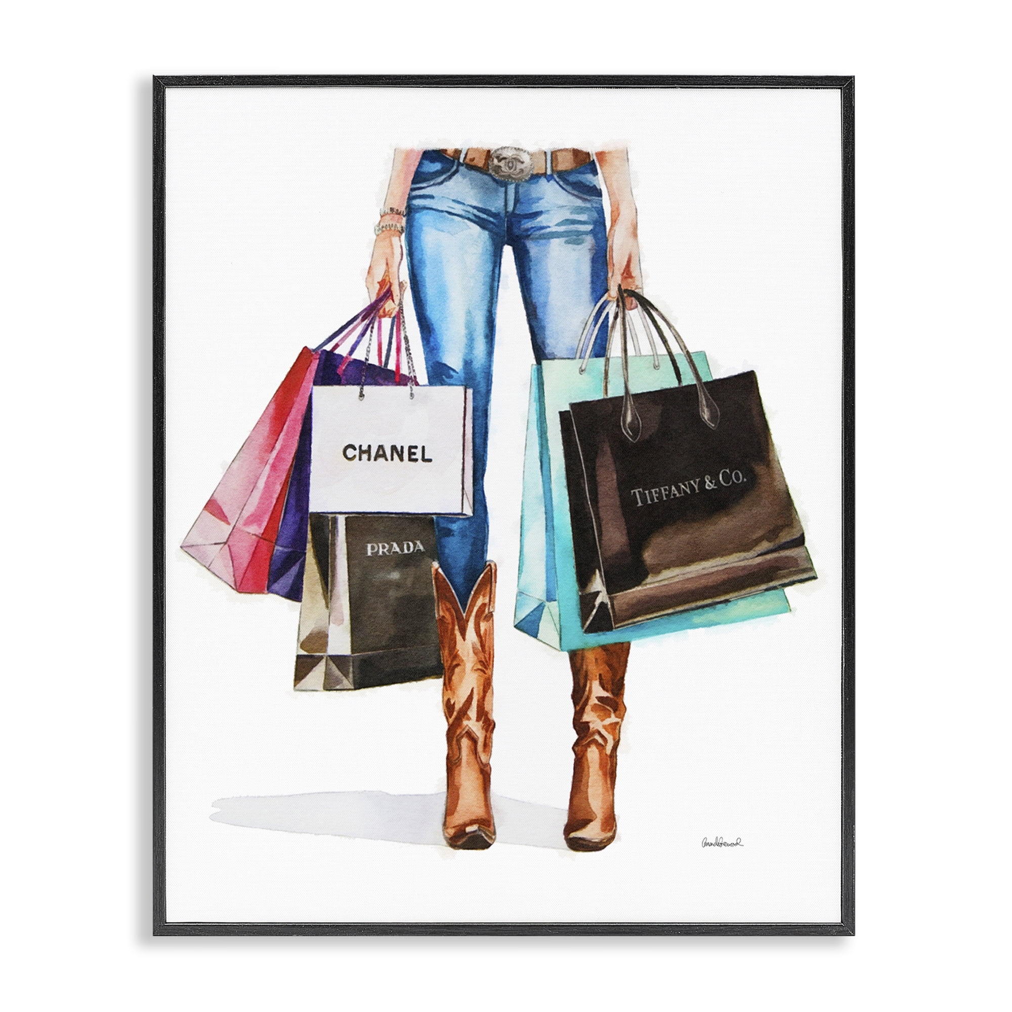 Stupell Industries Shopping Bags Cowgirl People Painting Black Framed Art Print Wall Art, 11 x 14