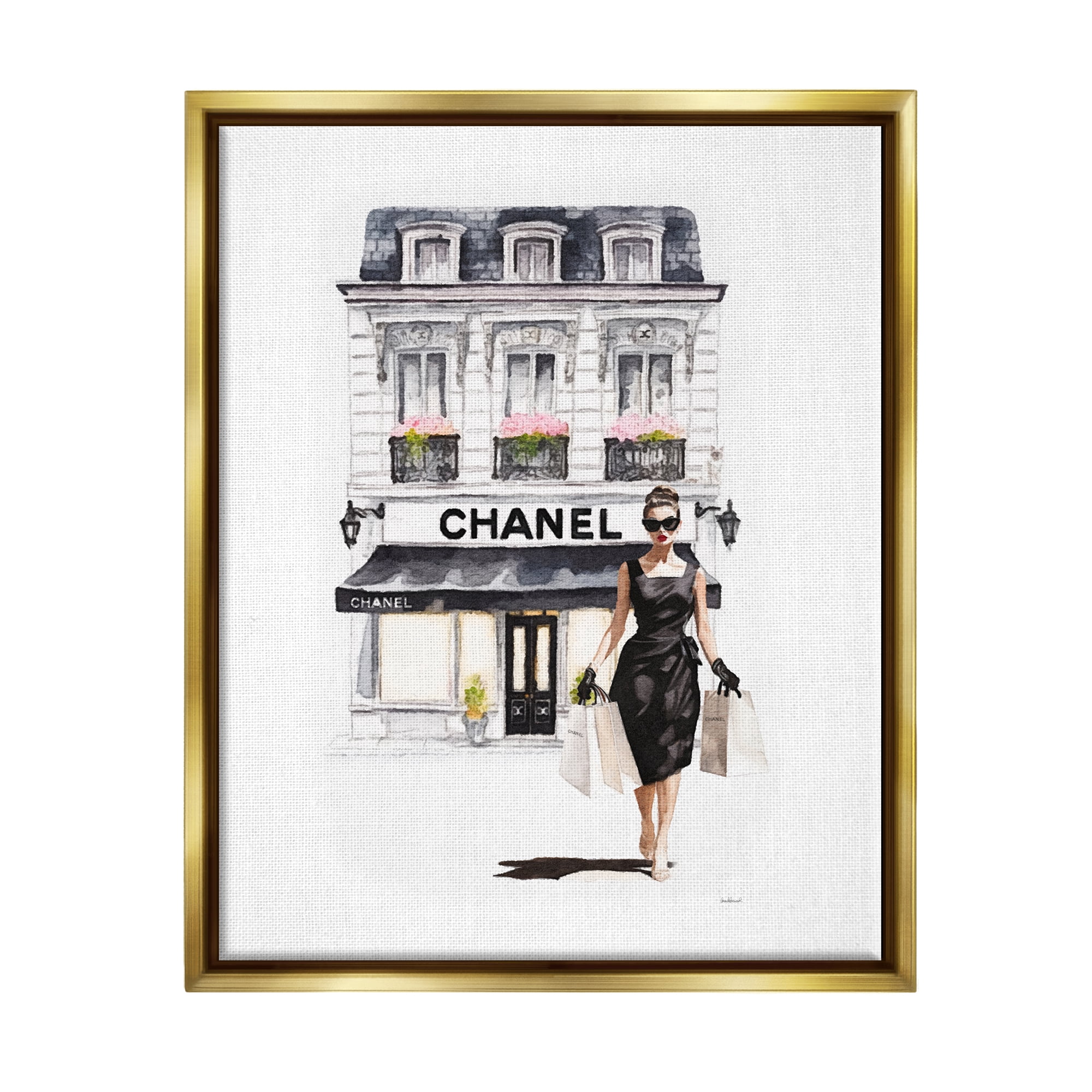 Stupell Industries Shopping Fashion Storefront Town & City Painting Gold Floater Framed Canvas Art Print Wall Art, 25 x 31