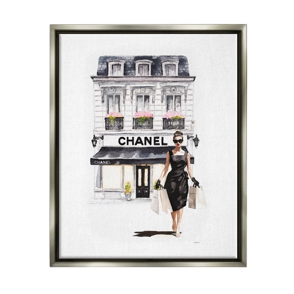 Stupell Industries Shopping Fashion Storefront Town & City Painting Gray Floater Framed Canvas Art Print Wall Art, 25 x 31