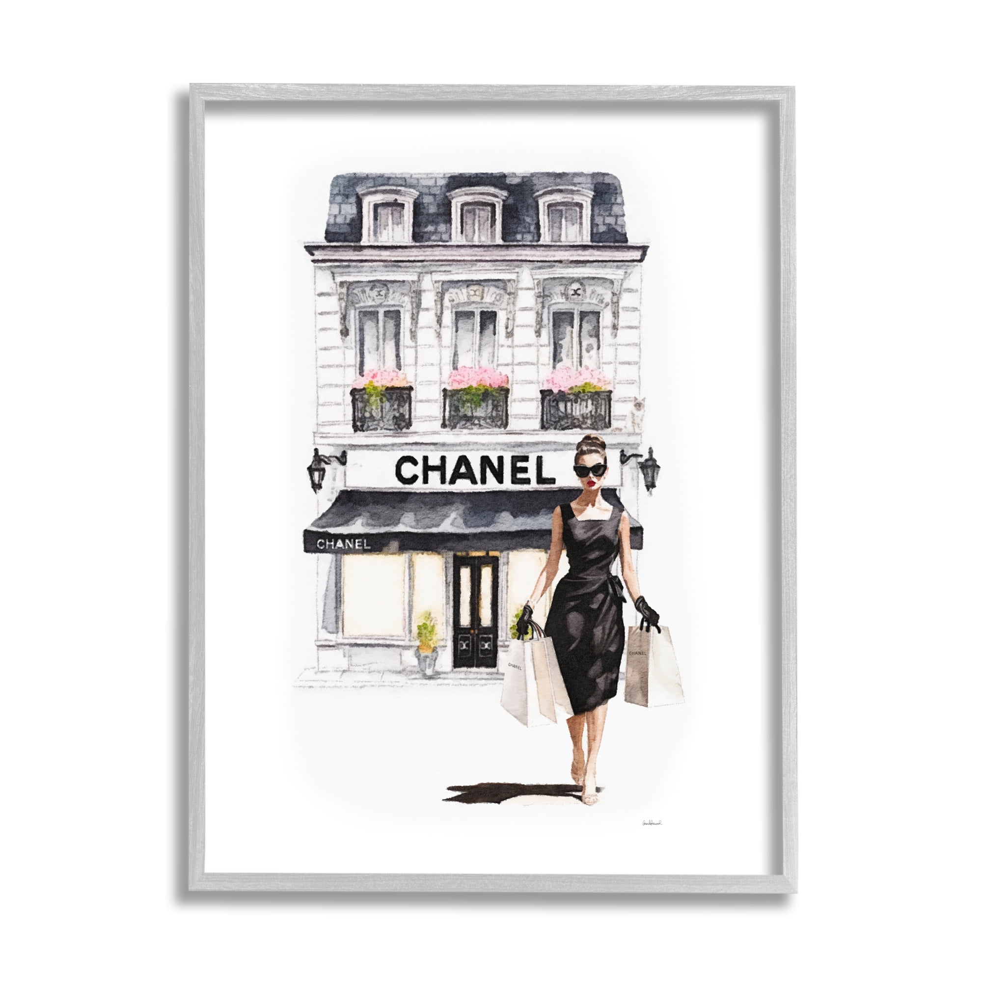 Stupell Industries Shopping Fashion Storefront Town & City Painting Gray Framed Art Print Wall Art, 11 x 14
