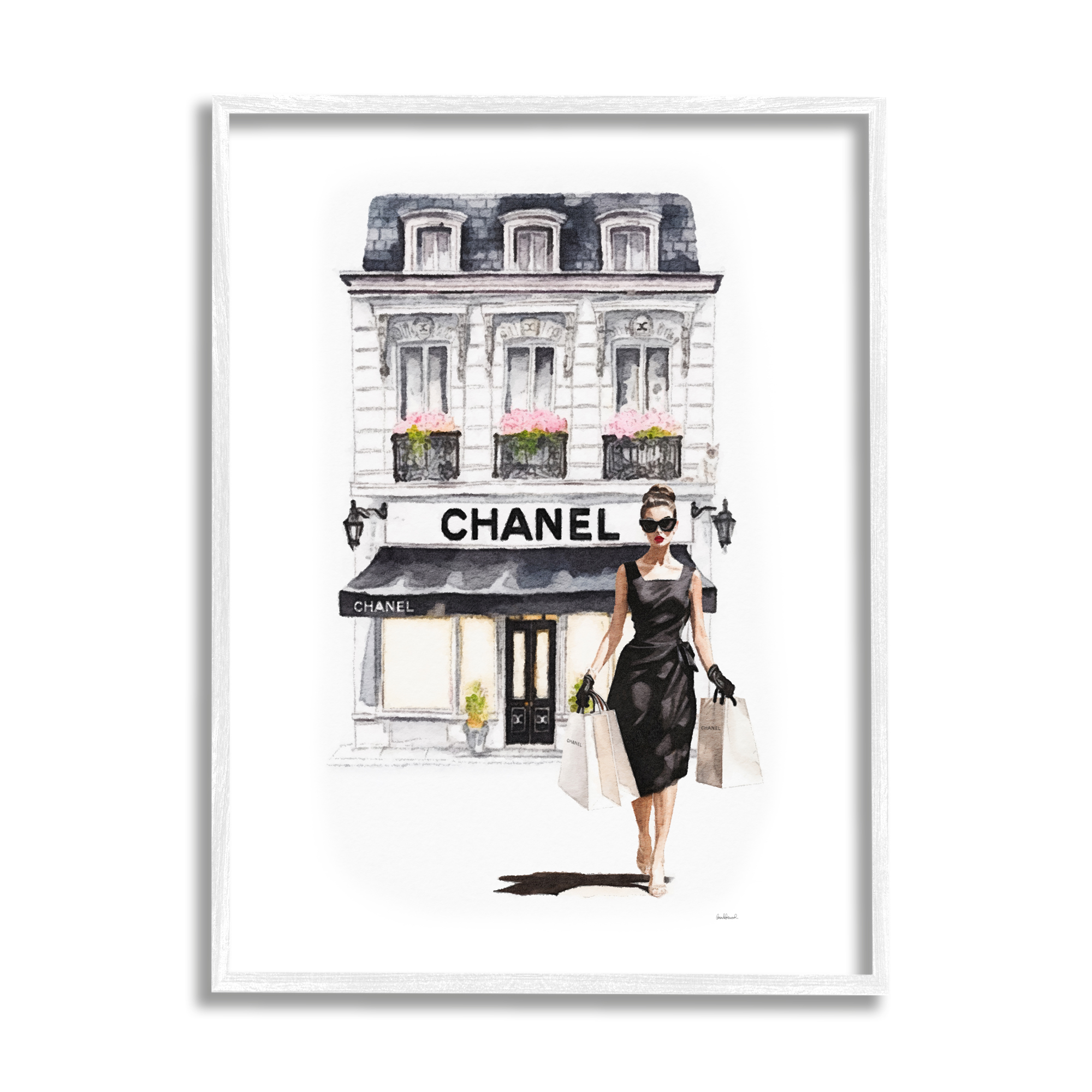 Stupell Industries Shopping Fashion Storefront Town & City Painting White Framed Art Print Wall Art, 24 x 30