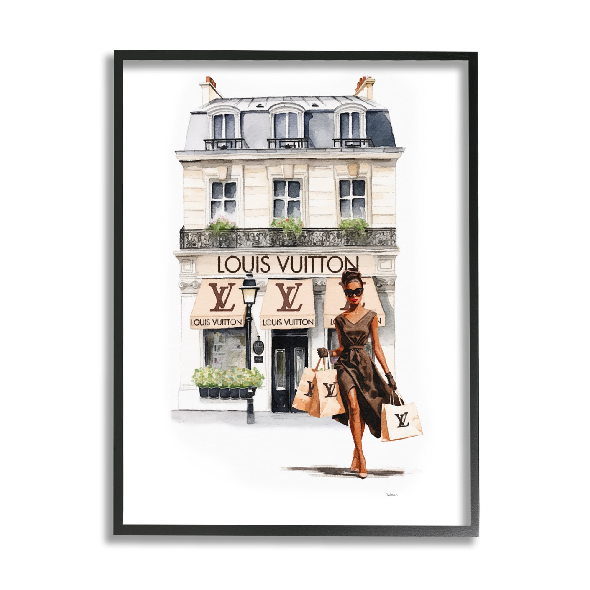 Stupell Industries Shopping Glam Storefront Town & City Painting Black Framed Art Print Wall Art, 16 x 20