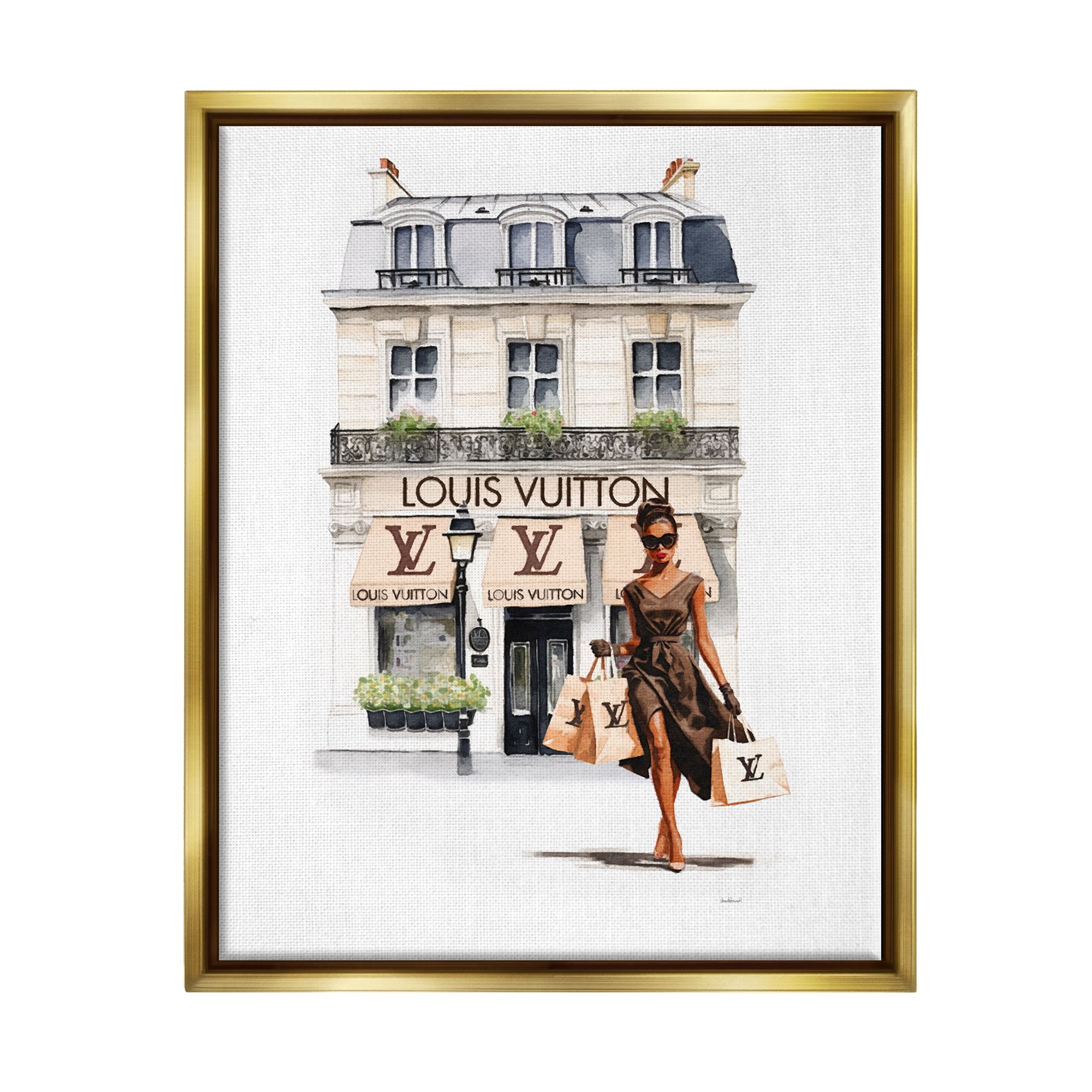 Stupell Industries Shopping Glam Storefront Town & City Painting Gold Floater Framed Canvas Art Print Wall Art, 25 x 31