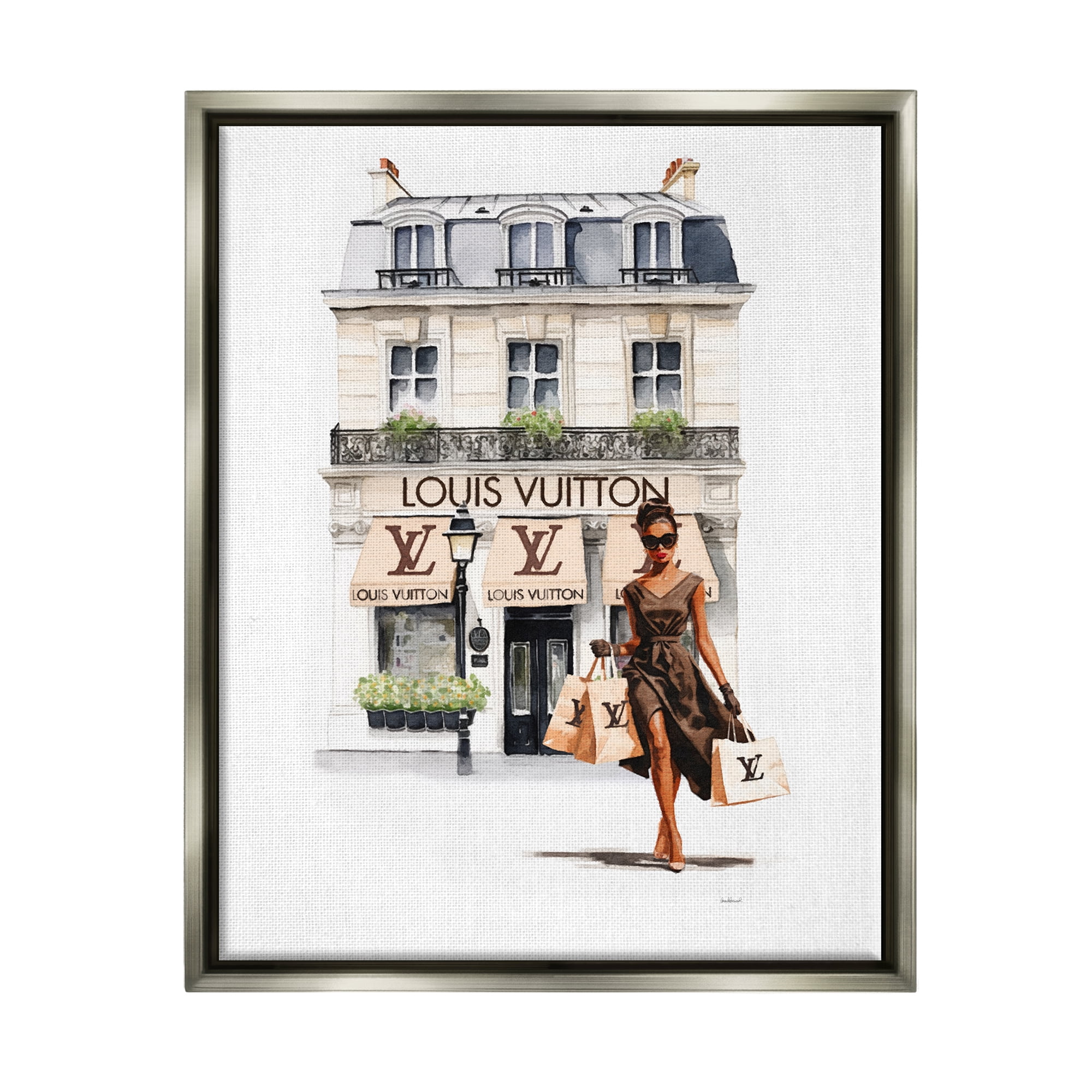 Stupell Industries Shopping Glam Storefront Town & City Painting Gray Floater Framed Canvas Art Print Wall Art, 25 x 31