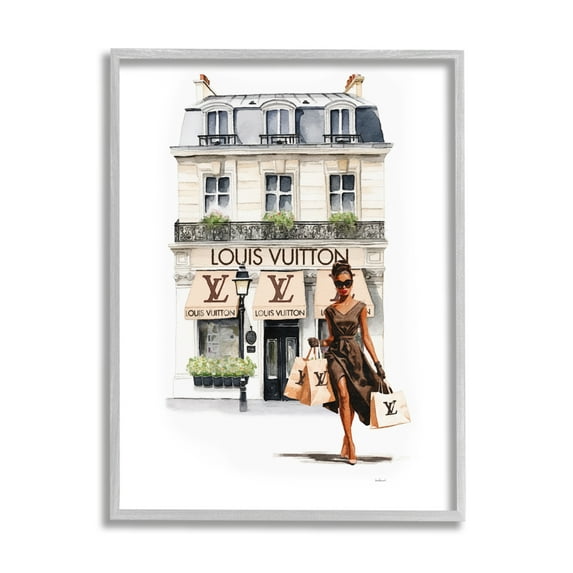 Stupell Industries Shopping Glam Storefront Town & City Painting Gray Framed Art Print Wall Art, 11 x 14