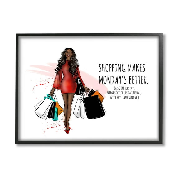 Stupell Industries Shopping Makes Mondays Better Graphic Art Black Framed Art Print Wall Art, Design by Alison Petrie