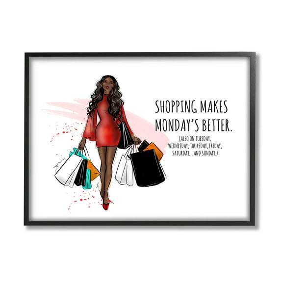 Stupell Industries Shopping Makes Mondays Better Graphic Art Black Framed Art Print Wall Art, Design by Alison Petrie