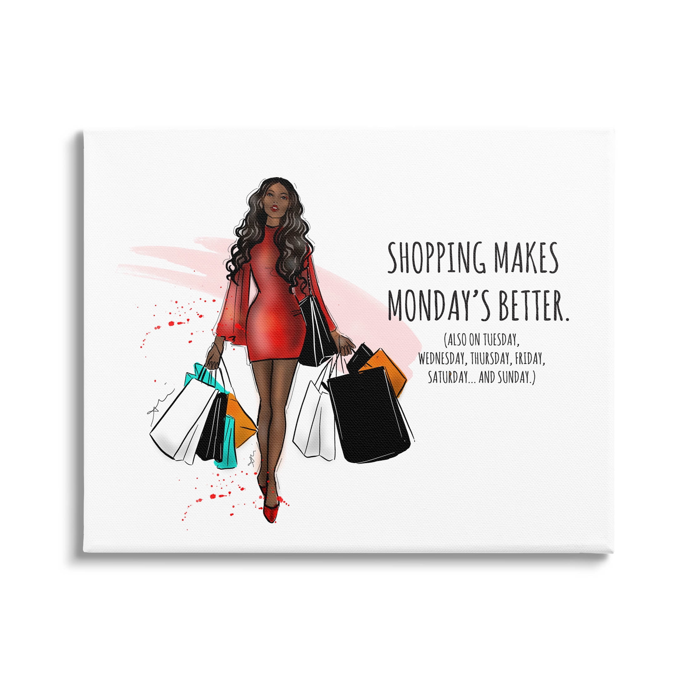 Stupell Industries Shopping Makes Mondays Better Graphic Art Gallery Wrapped Canvas Print Wall Art, Design by Alison Petrie