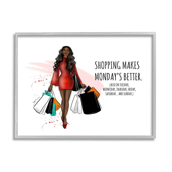 Stupell Industries Shopping Makes Mondays Better Graphic Art Gray Framed Art Print Wall Art, Design by Alison Petrie