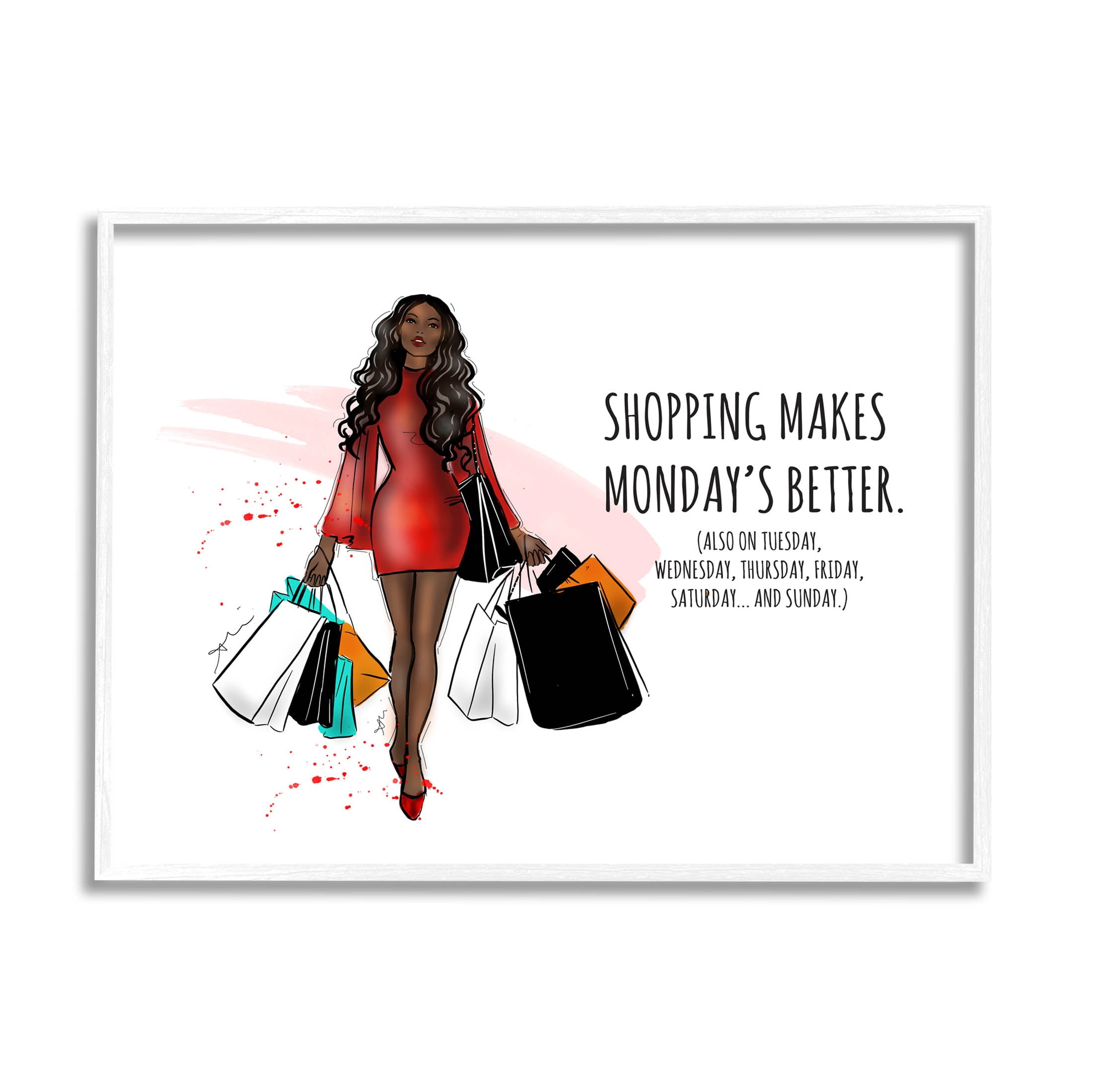 Stupell Industries Shopping Makes Mondays Better Graphic Art White Framed Art Print Wall Art, Design by Alison Petrie