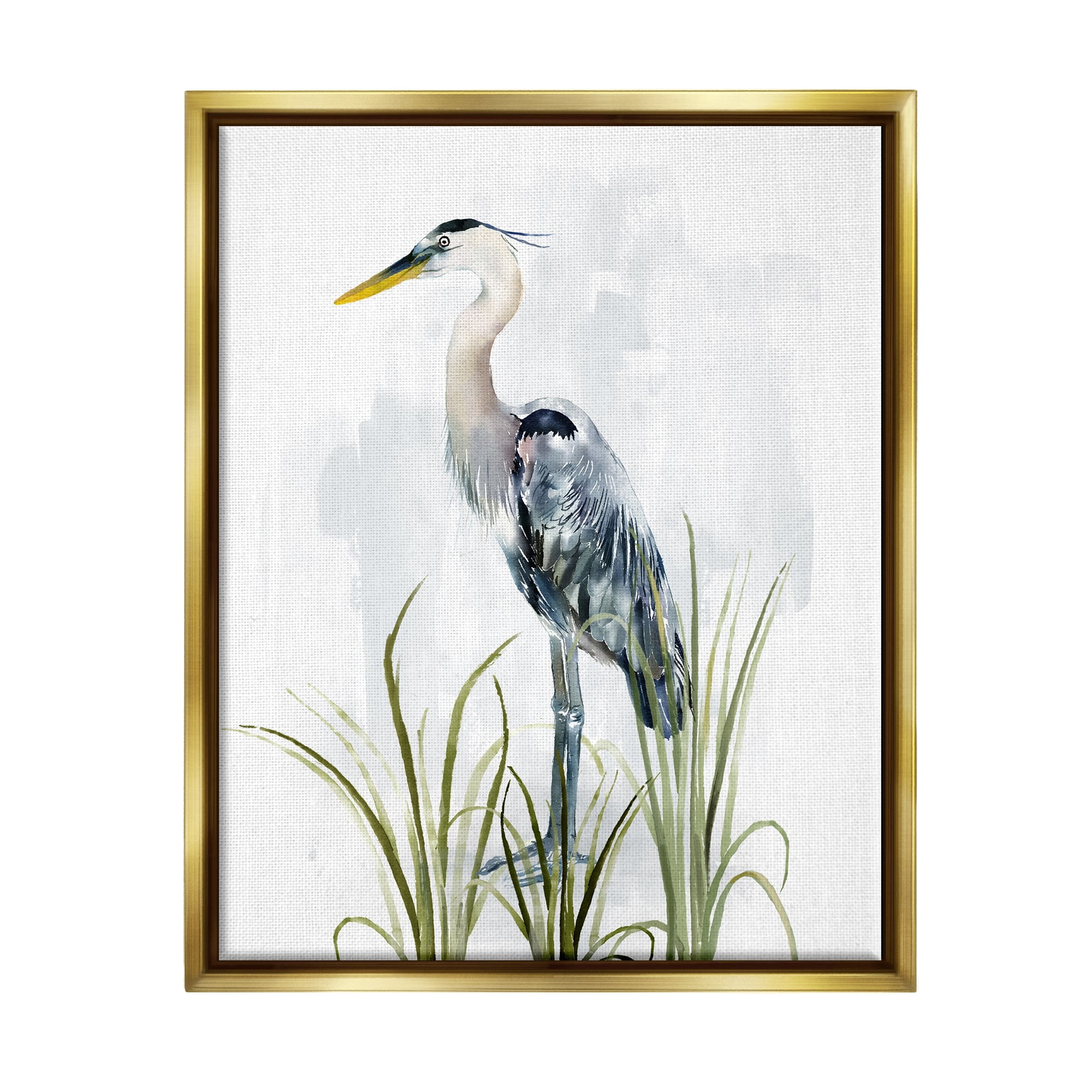 Stupell Industries Shore Bird Looking Left Animals & Insects Painting Gold Floater Framed Canvas Art Print Wall Art, 17 x 21