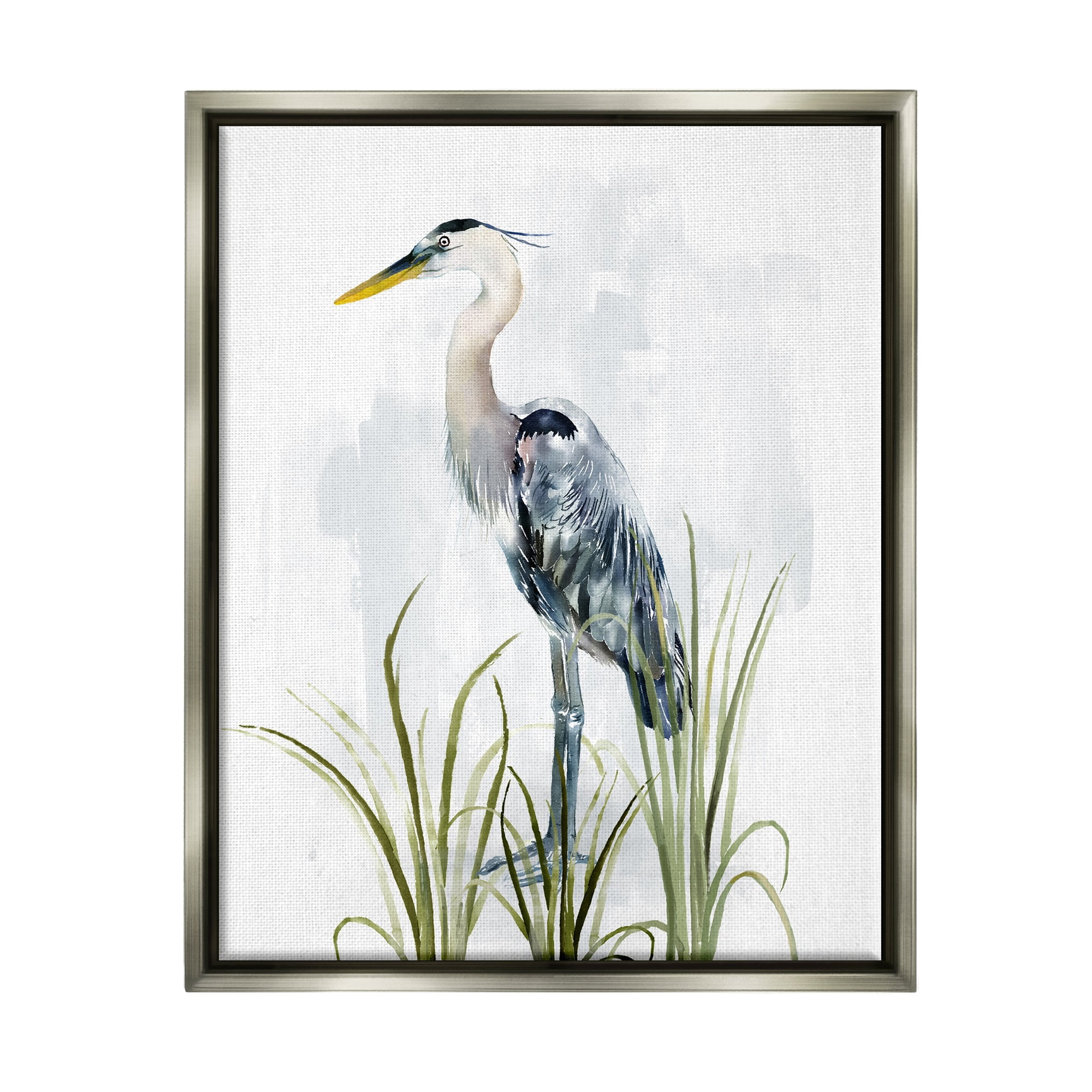 Stupell Industries Shore Bird Looking Left Animals & Insects Painting Gray Floater Framed Canvas Art Print Wall Art, 25 x 31
