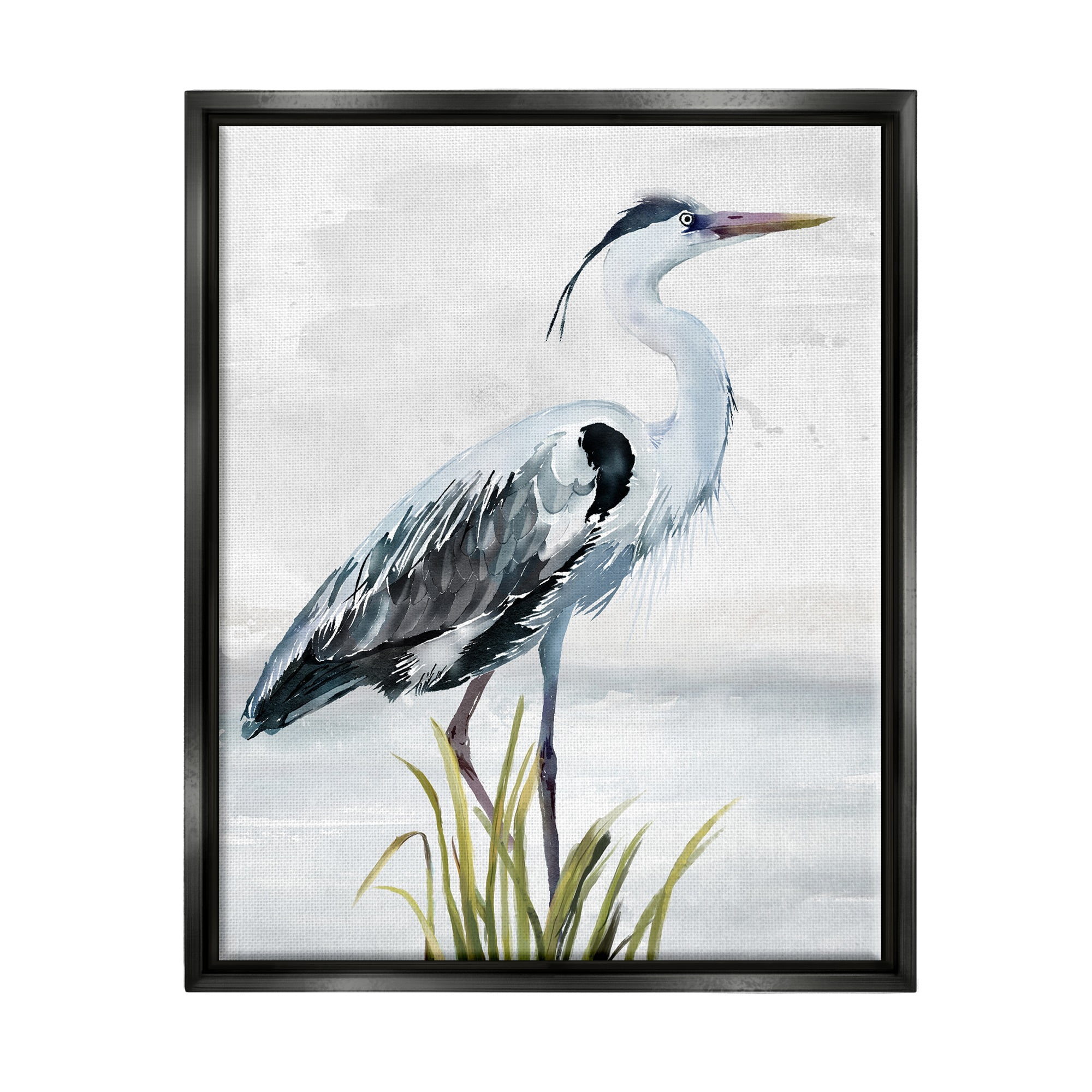 Stupell Industries Shore Bird Portrait Animals & Insects Painting Black Floater Framed Canvas Art Print Wall Art, 25 x 31