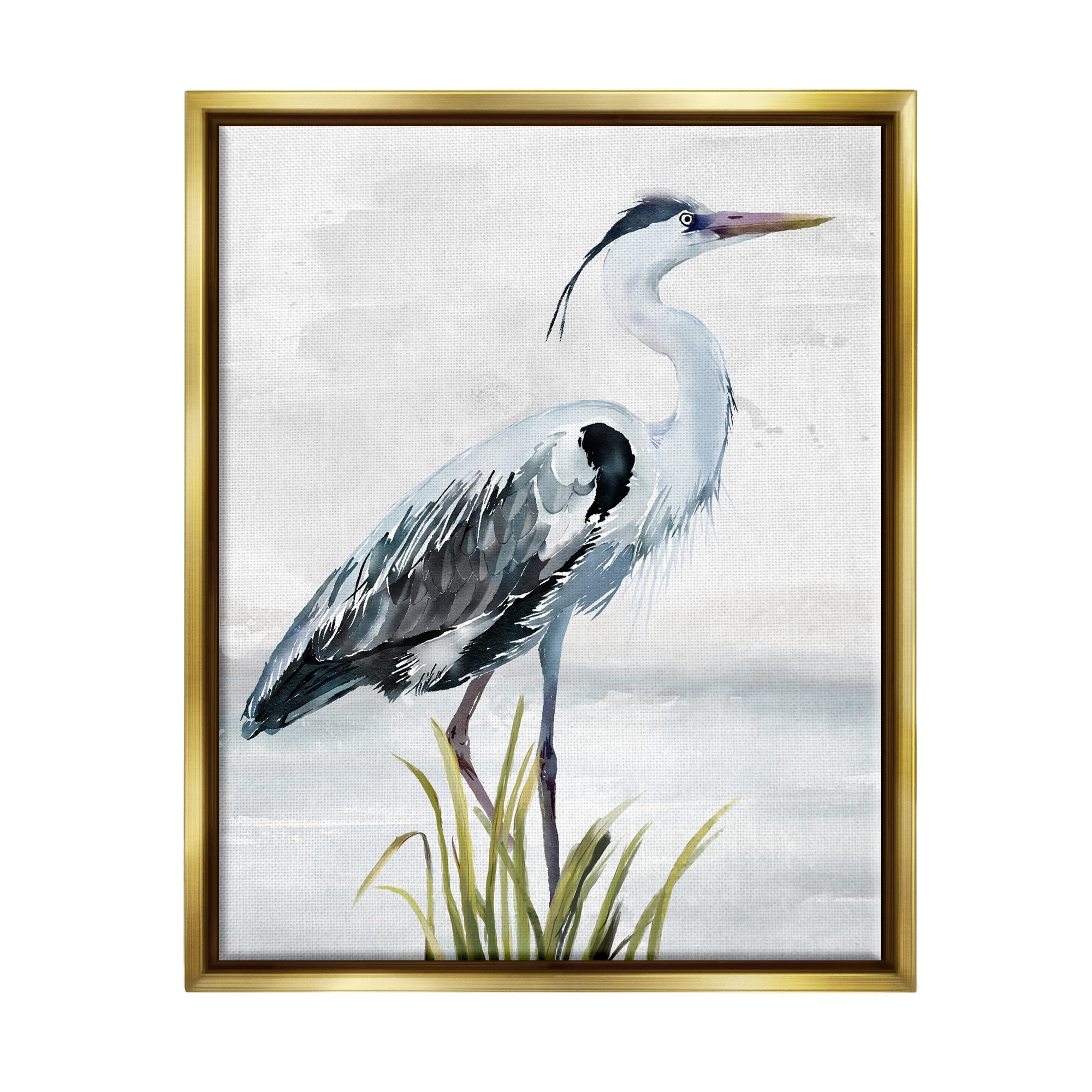 Stupell Industries Shore Bird Portrait Animals & Insects Painting Gold Floater Framed Canvas Art Print Wall Art, 25 x 31