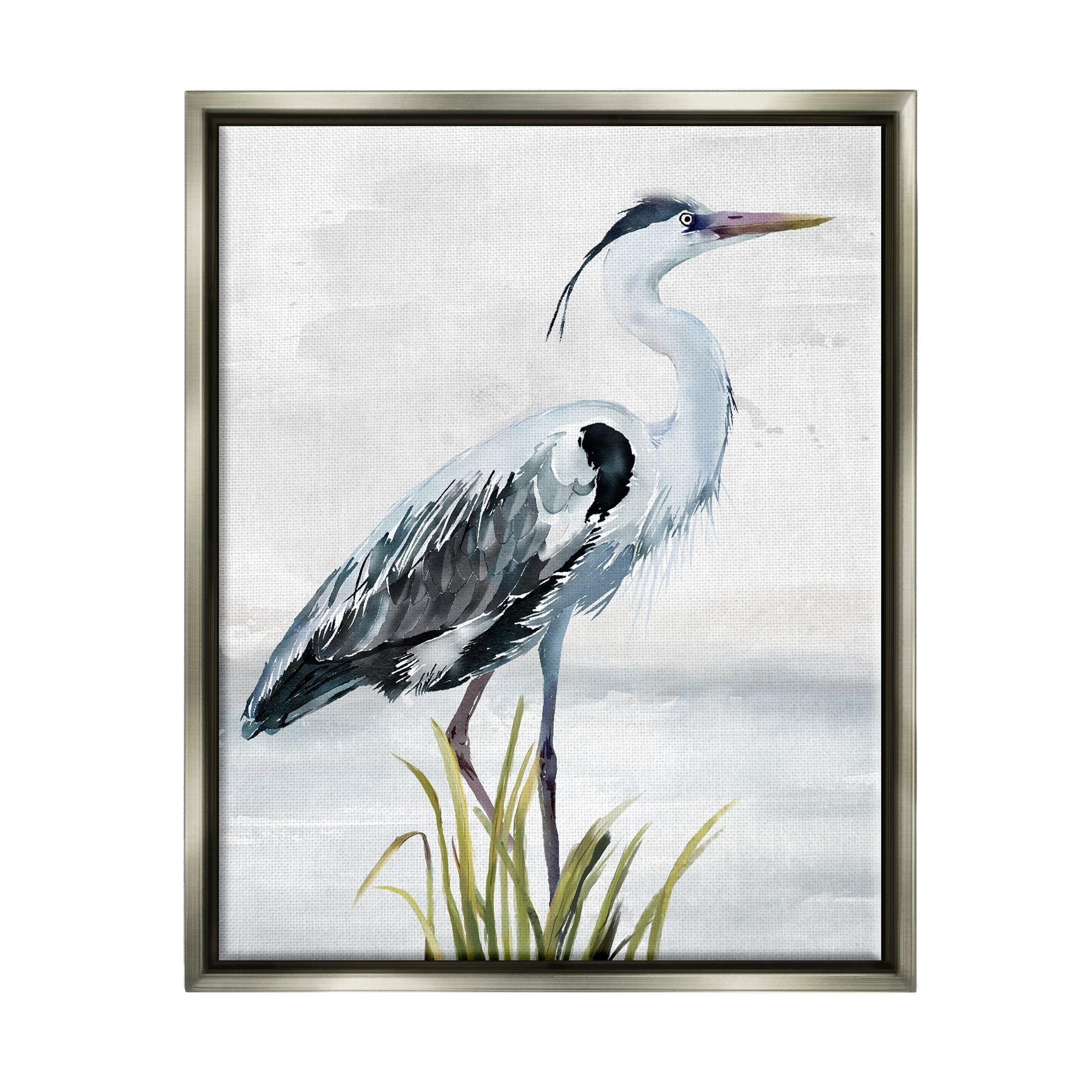 Stupell Industries Shore Bird Portrait Animals & Insects Painting Gray Floater Framed Canvas Art Print Wall Art, 17 x 21