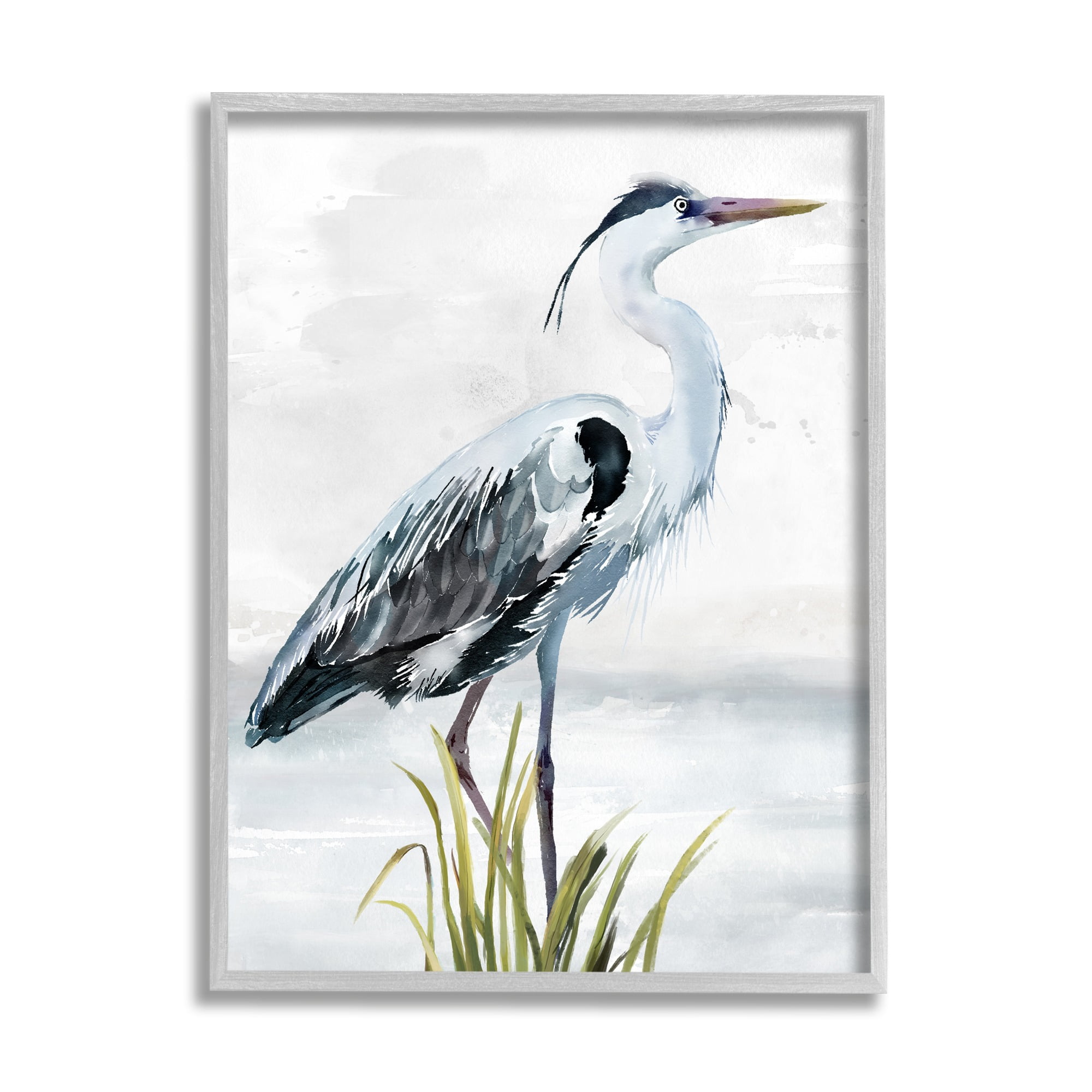 Stupell Industries Shore Bird Portrait Animals & Insects Painting Gray Framed Art Print Wall Art, 16 x 20