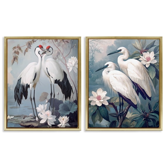 Stupell Industries Shore Line Magic Birds 2 Piece Gold Framed Floater Canvas Set design by Steve Hunziker, 31 x 25