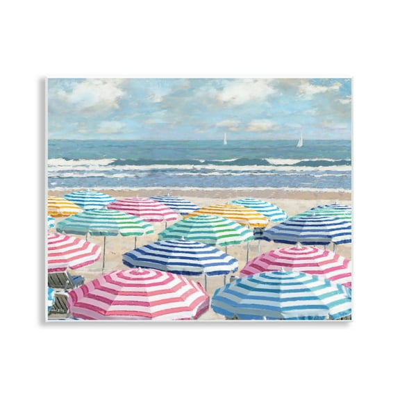 Stupell Industries Shore with Bright Umbrellas Landscape & Nature Painting Unframed Art Print Wall Art, 14 x 11