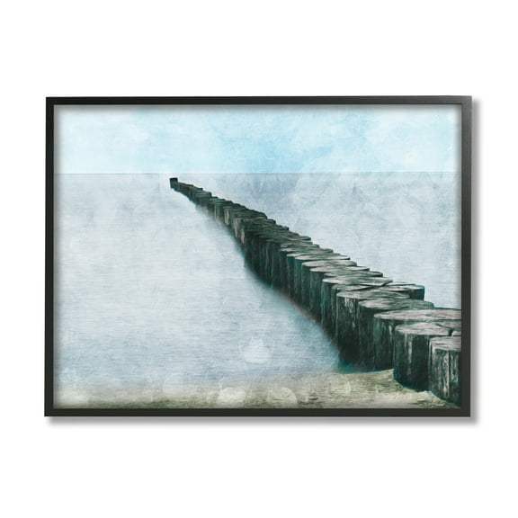 Stupell Industries Shoreline Beach Piling Landscape Nautical Ocean Horizon Coastal Painting Black framed Art Print Wall Art, 11 x 14, Design by Milli Villa