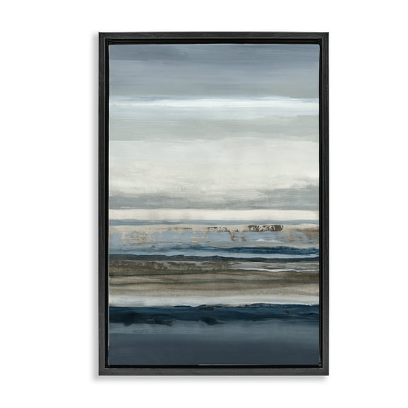 Stupell Industries Shoreline Echoes Abstraction Black Framed Floater Canvas Wall Art design by Hannah Dawson, 25 x 17