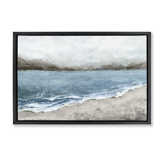 Stupell Industries Shoreline Serenity Beach Black Framed Floater Canvas Wall Art design by Hannah Dawson, 17 x 25