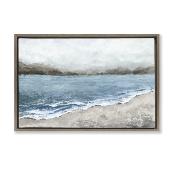 Stupell Industries Shoreline Serenity Beach Brown Framed Floater Canvas Wall Art design by Hannah Dawson, 17 x 25