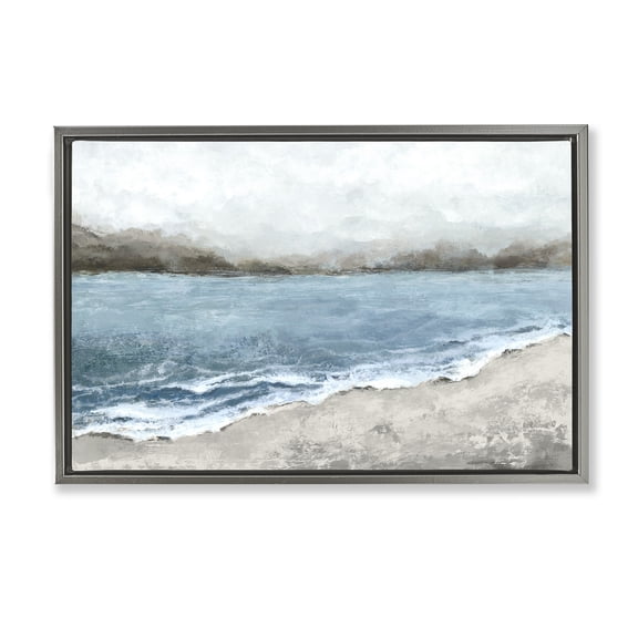 Stupell Industries Shoreline Serenity Beach Gray Framed Floater Canvas Wall Art design by Hannah Dawson, 17 x 25