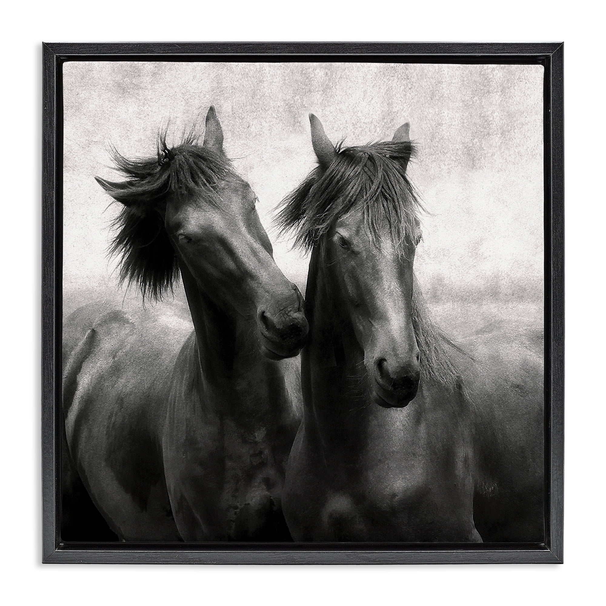 Stupell Industries Short Haired Horse Pair Black Framed Floater Canvas Wall Art, design by Lars Van de Goor