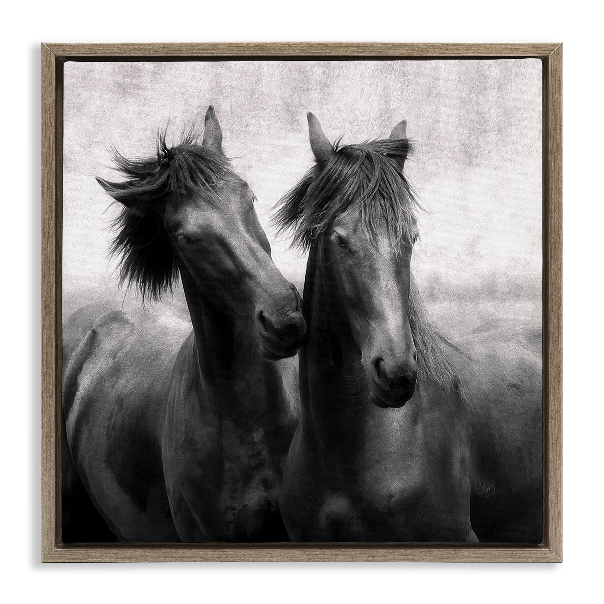 Stupell Industries Short Haired Horse Pair Brown Framed Floater Canvas Wall Art, design by Lars Van de Goor
