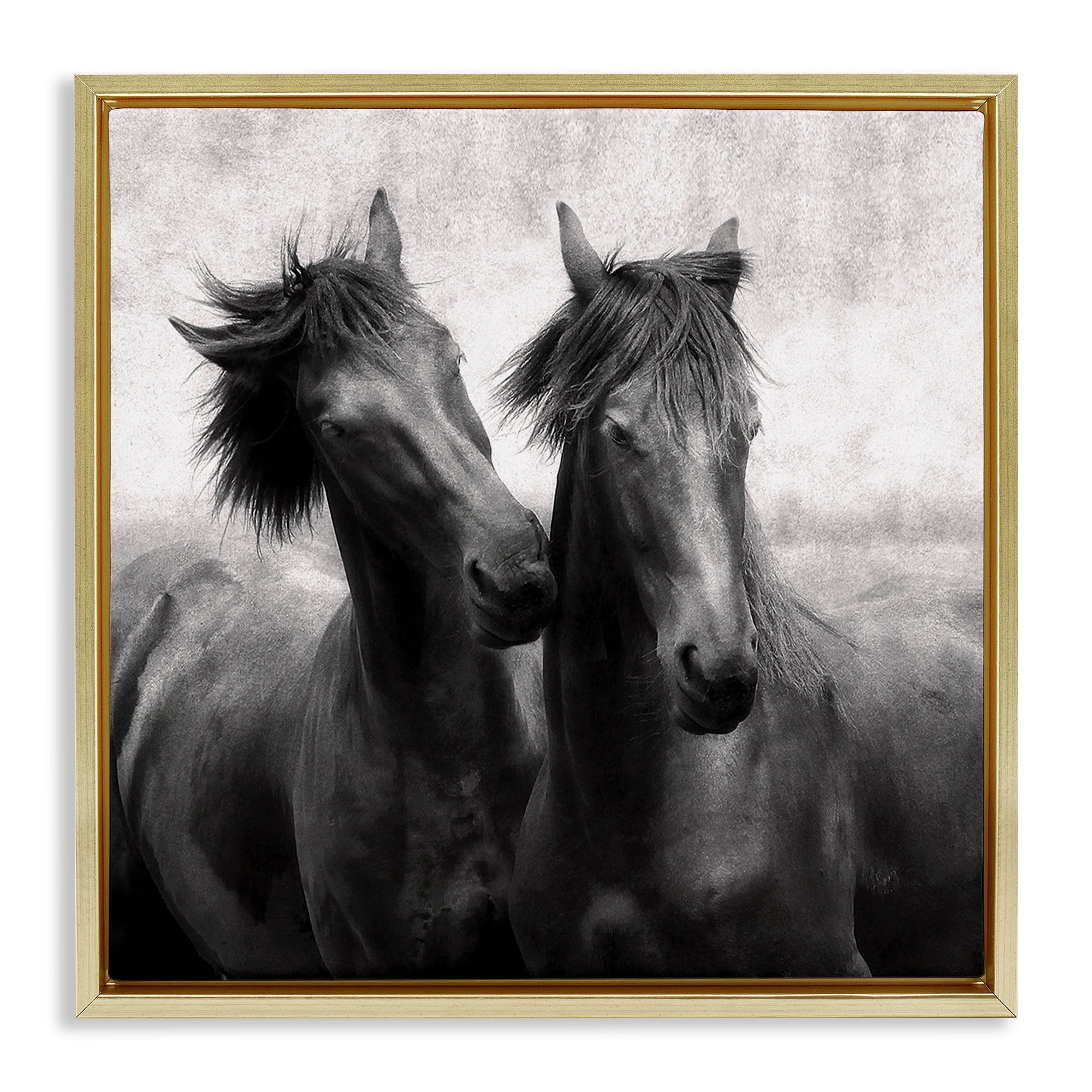 Stupell Industries Short Haired Horse Pair Gold Framed Floater Canvas Wall Art, design by Lars Van de Goor