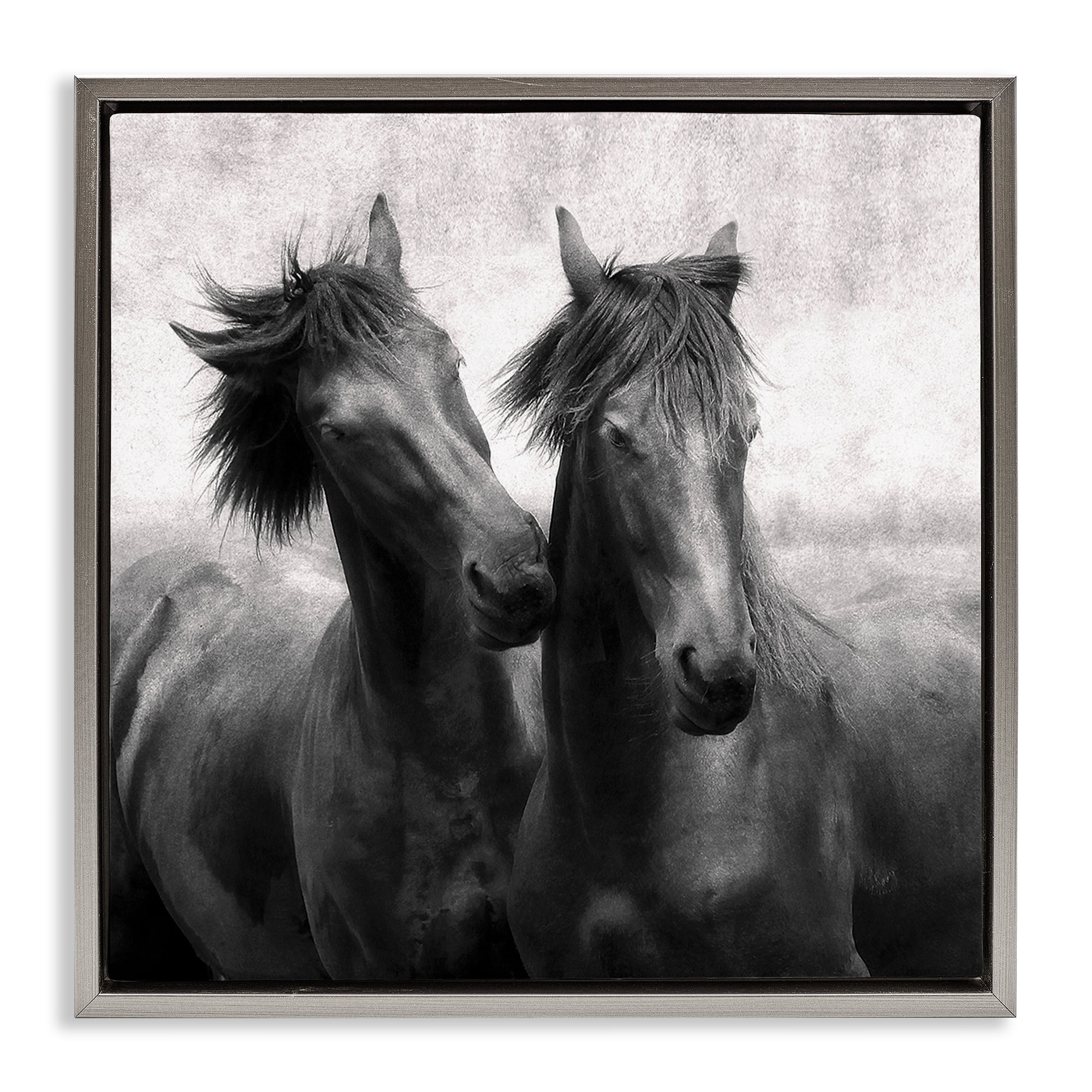 Stupell Industries Short Haired Horse Pair Gray Framed Floater Canvas Wall Art, design by Lars Van de Goor