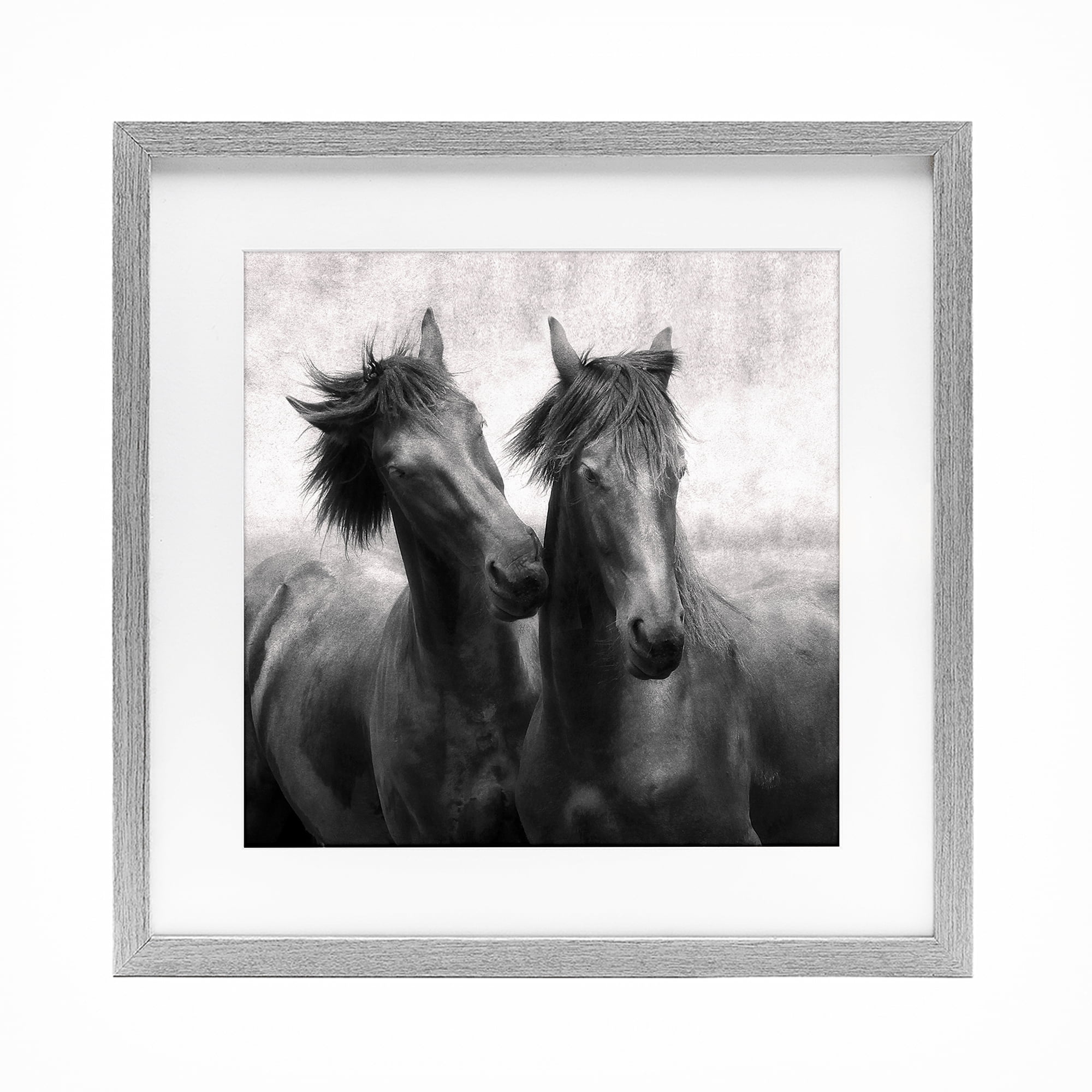 Stupell Industries Short Haired Horse Pair Gray Framed Print Under Glass, design by Lars Van de Goor