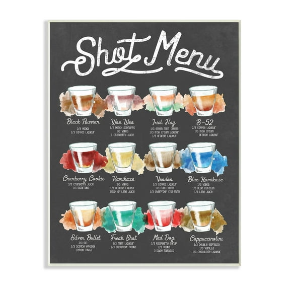 Stupell Industries Shot Menu Drink Recipes Fun Watercolor Styling Food & Beverage Painting Unframed Art Print Wall Art, 10 x 15