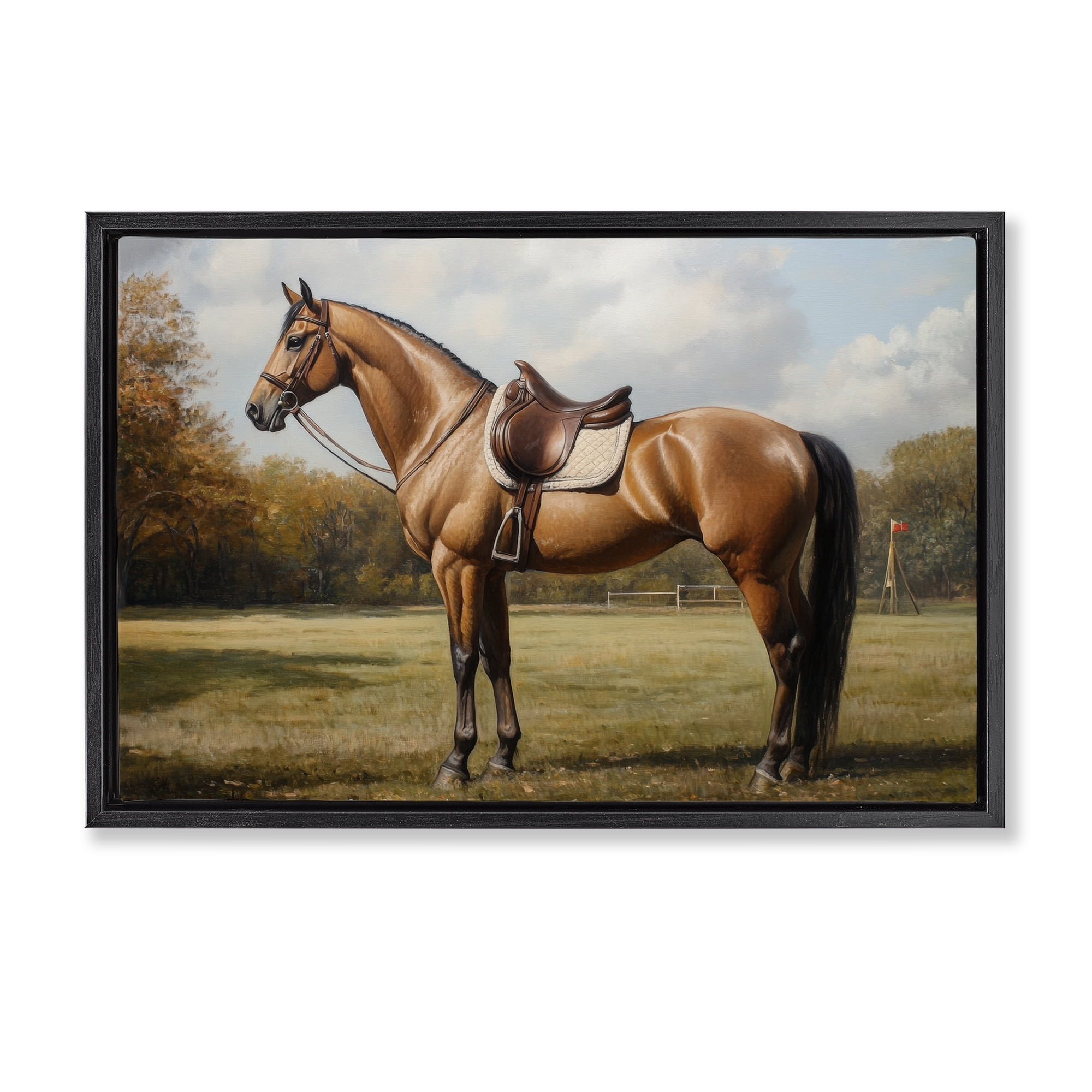 Stupell Industries Show Ready Horse with Saddle Black Framed Floater Canvas Wall Art, design by Petal Prints Design
